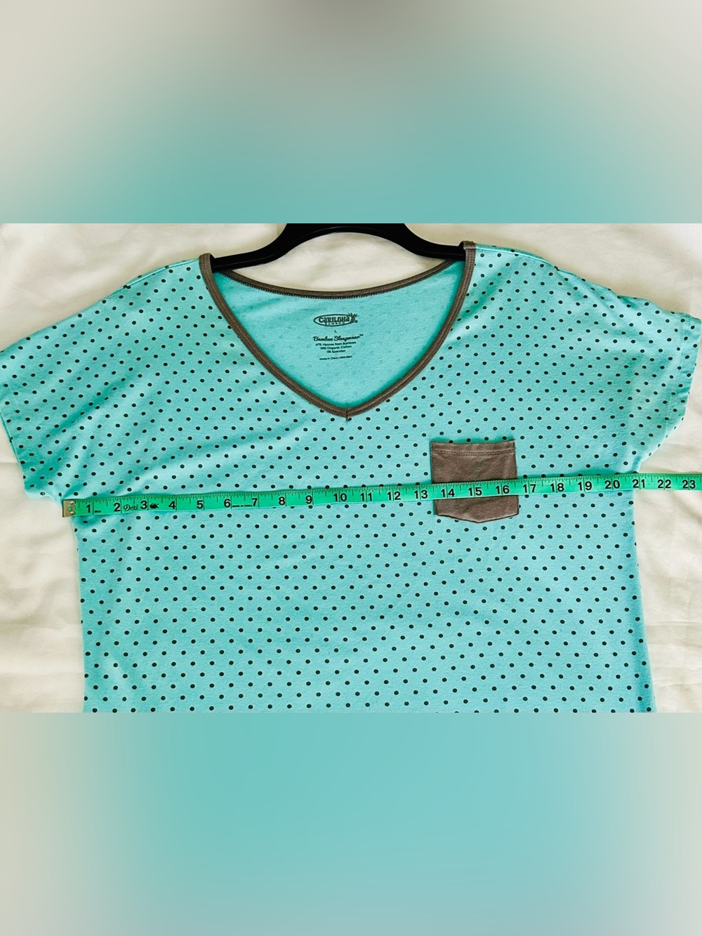 Cariloha Bamboo Polka Dot V-Neck Nightshirt with Pocket - Picture 6 of 7